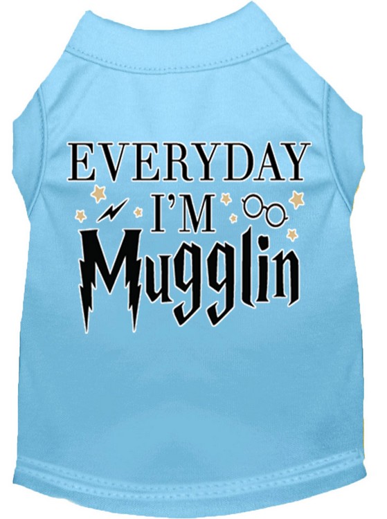 Everyday I'm Mugglin Screen Print Dog Shirt Baby Blue XS